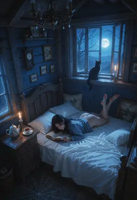 Midnight Reading in a Cozy Cabin