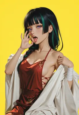 Sultry Anime Girl in Red Qipao