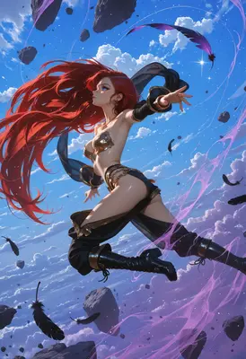 Redheaded Warrior Soaring Through Sky