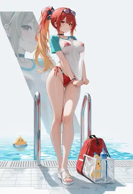 Red Haired Beauty at the Pool