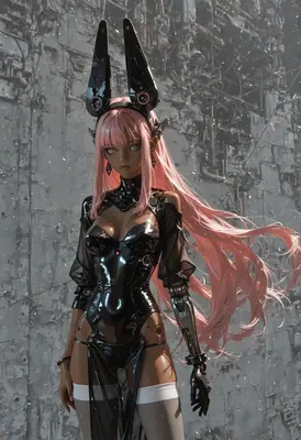 Cybernetic Pink Haired Android Warrior