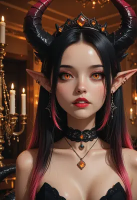 Ethereal Succubus Queen in Candlelit Hall