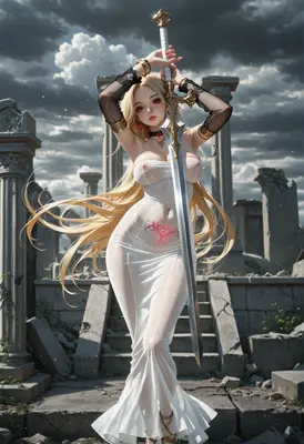 Blonde Warrior in Ruined Temple