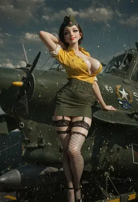 Vintage Aviator Pinup with Warplane