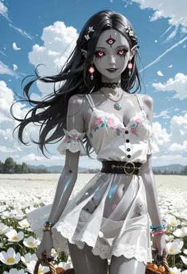Ethereal Android in a Floral Field