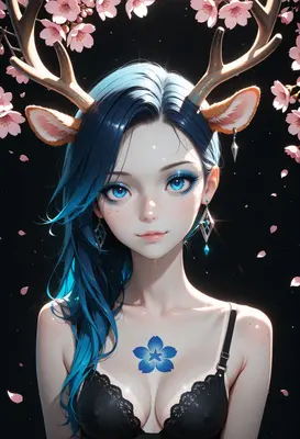 Ethereal Fawn Girl with Cherry Blossoms