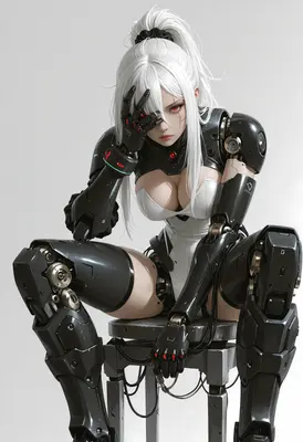 Pensive Cyborg Warrior in Resting Pose