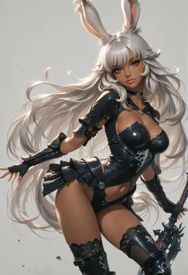 Elegant Viera Warrior in Black Armor