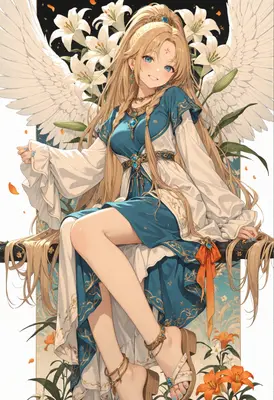 Celestial Maiden Amidst White Lilies