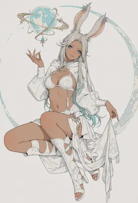 Celestial Bunny Girl With Floating Planet