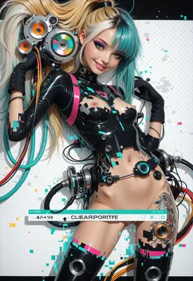 Cybernetic Audio Girl with Glitch Aesthetic