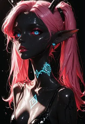 Neon Glow Demon Girl Portrait