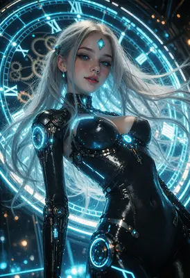 Cyborg Timekeeper in Neon Light