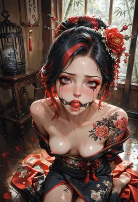 Sorrowful Geisha in Traditional Attire