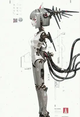 Cyborg Android with Mechanical Details