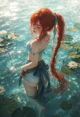 Redheaded Nymph in the Lily Pond