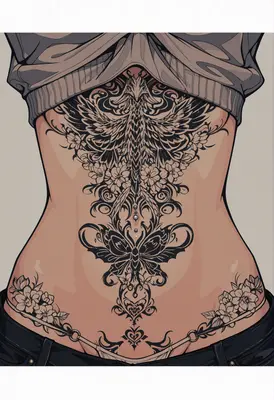 Intricate Phoenix and Butterfly Torso Tattoo