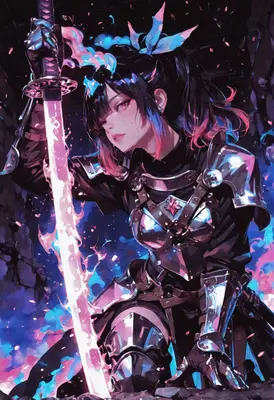 Warrior Maiden with Glowing Neon Blade