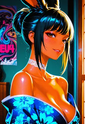 Radiant Bunny Girl in Floral Kimono