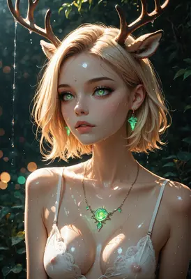 Ethereal Fawn Maiden in the Rain