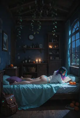 Quiet Evening Reading in Moonlight