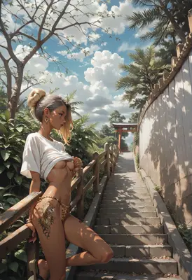 Serene Moment by the Temple Steps