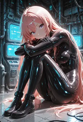 Cybernetic Girl in Shiny Latex Suit