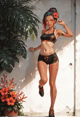 Sun-Kissed Girl with Tropical Flowers