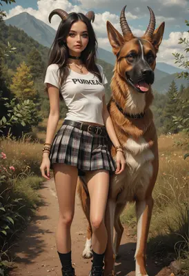 Girl with Horns and Horned Dog