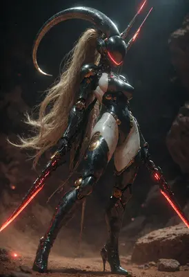 Cybernetic Warrior with Glowing Blades