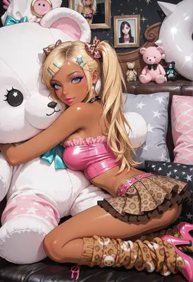 Gyaru Style Girl With Giant Bear