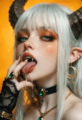 Enchanting Demon Girl With Golden Makeup