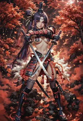 Samurai Warrior in Autumn Forest