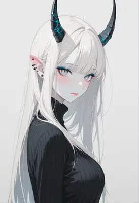 Ethereal Demon Girl with White Hair