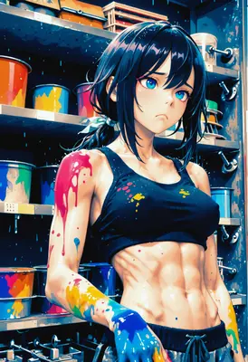 Paint Splattered Athlete in Workshop