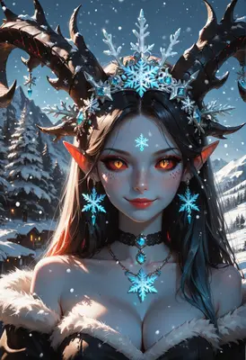 Winter Queen with Horns and Snowflakes