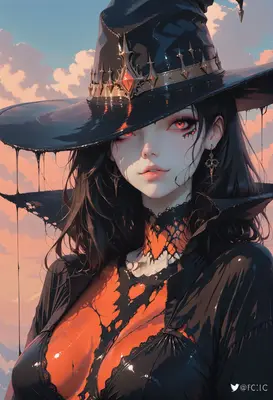 Enigmatic Witch Under A Painted Sky
