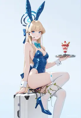 Blue Bunny Girl Serving Strawberry Parfait