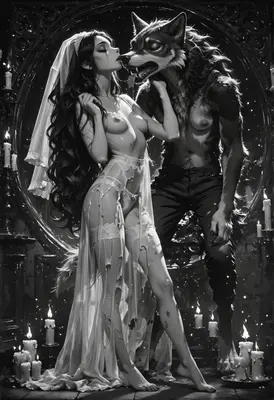 Gothic Bride and Her Werewolf Groom