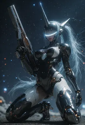 Cyborg Unicorn Warrior in Deep Space