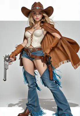 Blonde Gunslinger in Western Attire