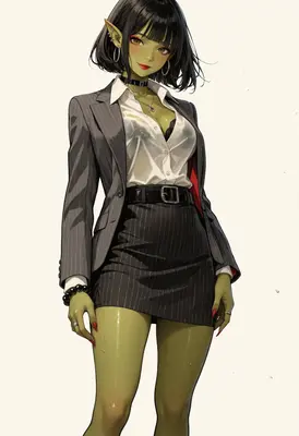 Elegant Orc Businesswoman in Pinstripes