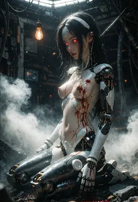 Damaged Android in Smoky Ruins