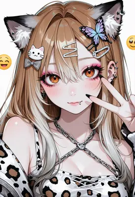 Cute Cat Girl with Butterfly Accessory