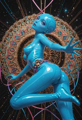 Celestial Blue Android in Cosmic Orbit
