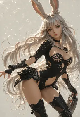 Ethereal Bunny Warrior in Black Lace