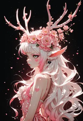 Ethereal Deer Girl with Floral Antlers