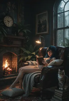 Cozy Evening Reading By The Fire