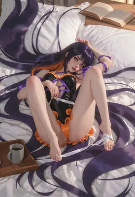 Resting Beauty with Long Purple Hair