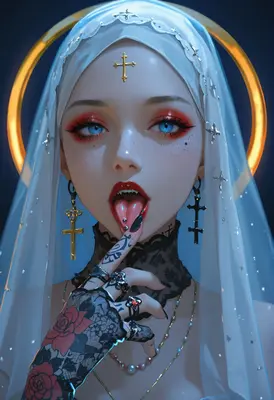Gothic Nun with Halo and Piercings